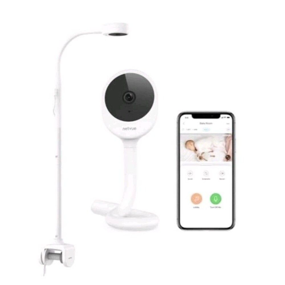NETVUE Peekababy WiFi Baby Camera Mo or Crib Mount 2-Way Talk White